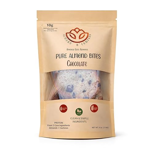 ALMOND N’ COMPANY Pure Almond Bites - 10g Protein, Chocolate Flavor, Grain-Free, Gluten-Free, Vegan, Clean Ingredient Energy Bites, High Protein Snack
