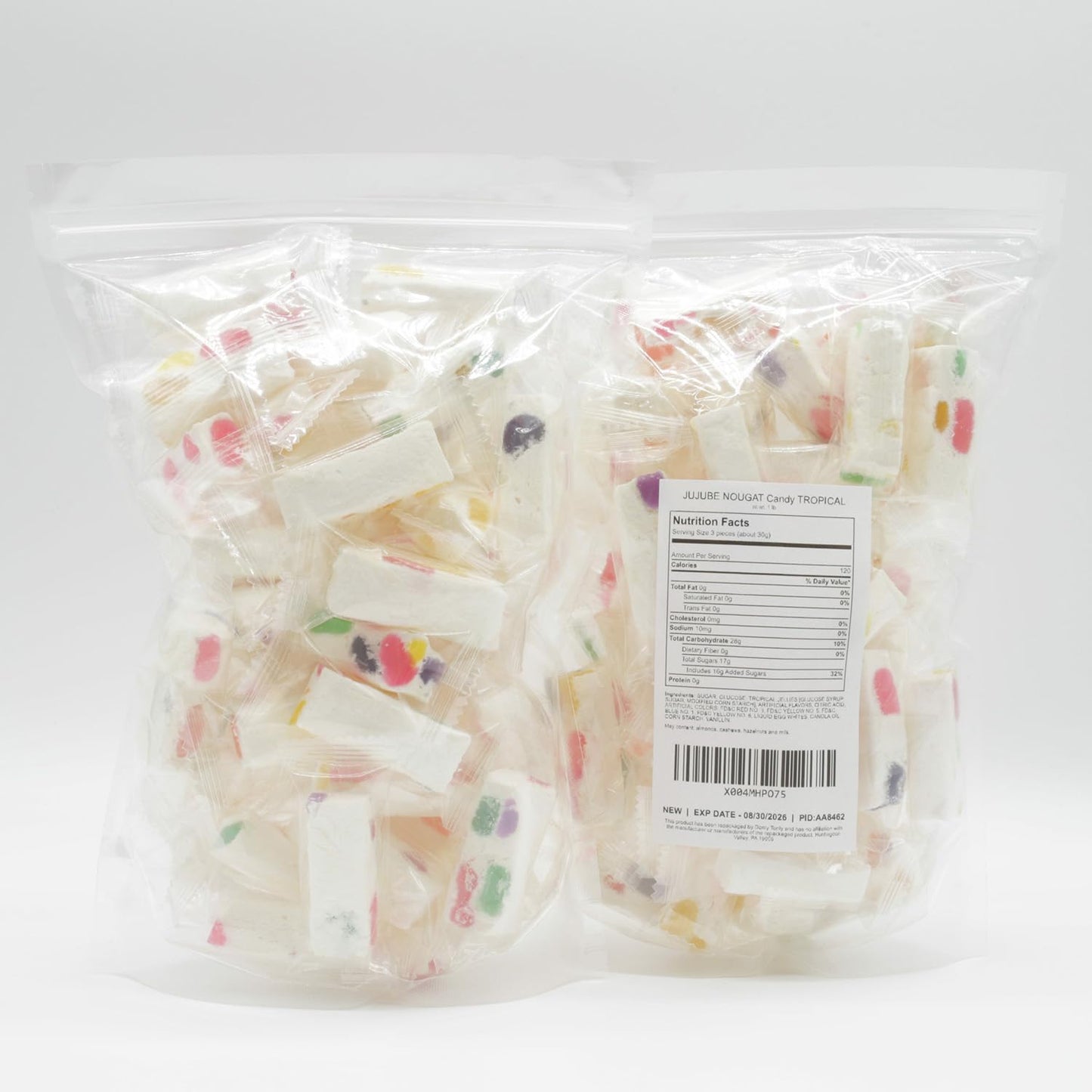 JUJUBE NOUGAT Candy Tropical 1 lb - with Jelly Fruit Pieces, No Trans Fats, No Additives, Gluten Free, Individually Wrapped, Bulk Soft Candies in