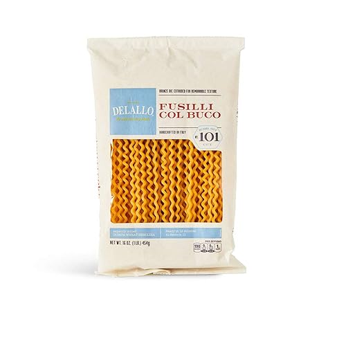 Delallo Fusilli Col Buco Pasta, 16-Ounce Packages (Pack of 8)