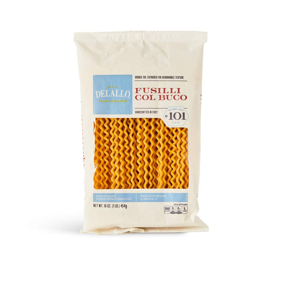 Delallo Fusilli Col Buco Pasta, 16-Ounce Packages (Pack of 8)