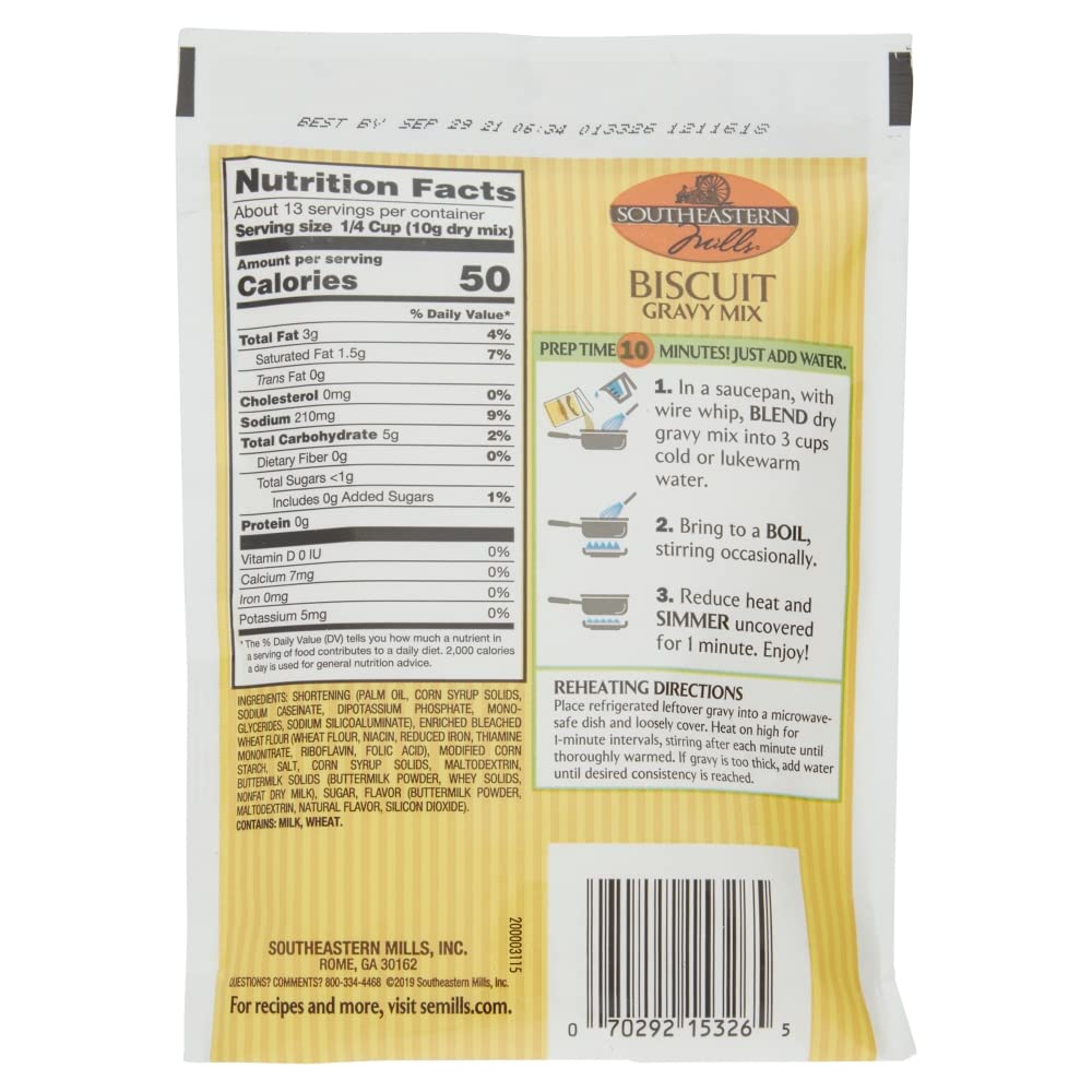Southeastern Mills Biscuit Gravy Mix, Family Size, Just Add Water, 4.5-Ounce Packet (Pack of 3 Packets)