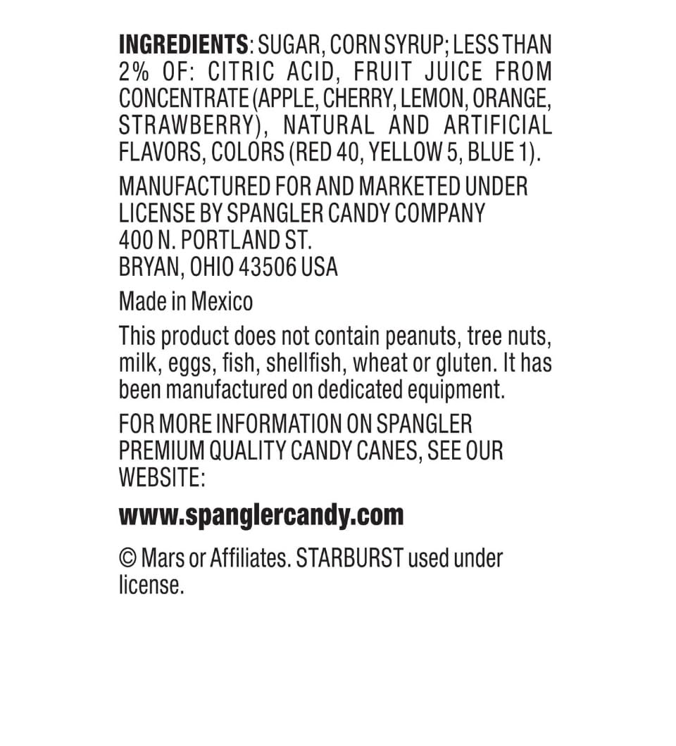 Starburst Candy Canes Green Apple, Lemon & Strawberry Flavors 5.3oz Box