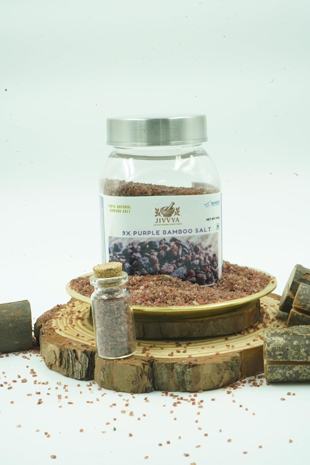 Jivvya 9X Purple Bamboo Salt Crystal, 8.4 OZ, Premium Korean-Style Roasted Bamboo Natural Mineral- For Cooking and Wellness and Immunity Support