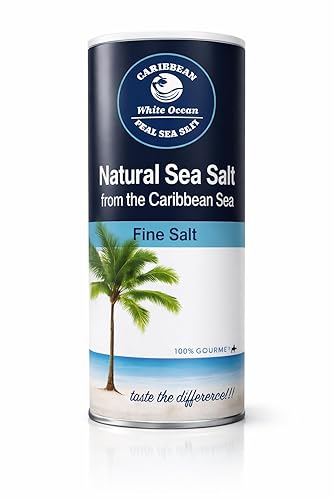 100% Gourmet Fine Sea Salt - Caribbean Sea Salt, Natural & Unrefined, Naturally Mineral-Balanced, Fine Grain Table Salt, Kosher (9 oz)