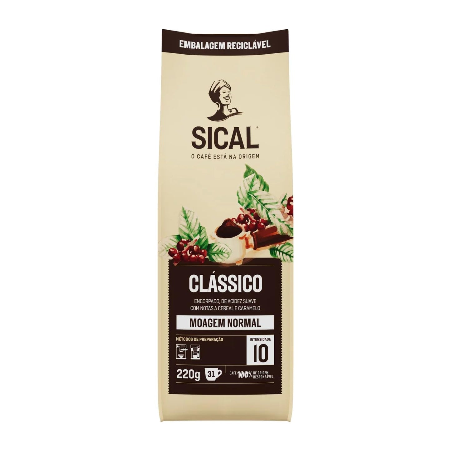 Sical Portuguese Clasico Normal Ground Coffee Cafe 5 Estrelas 220g, Pack of 5