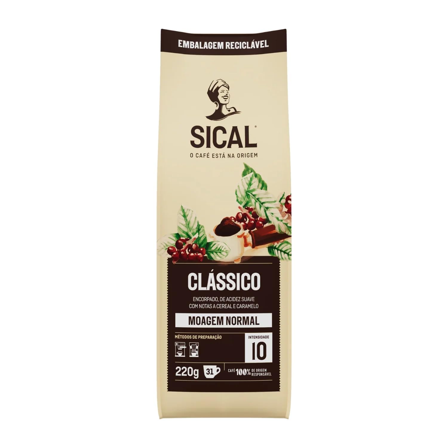 Sical Portuguese Clasico Normal Ground Coffee Cafe 5 Estrelas 220g, Pack of 5