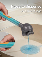CuLiDing Soap Dispensing Dish Brush with Handle, 360° Rotating Head, 5-Piece Kitchen Cleaning Set (2 Brush Heads & 3 Sponges), Non-Scratch Scrubber