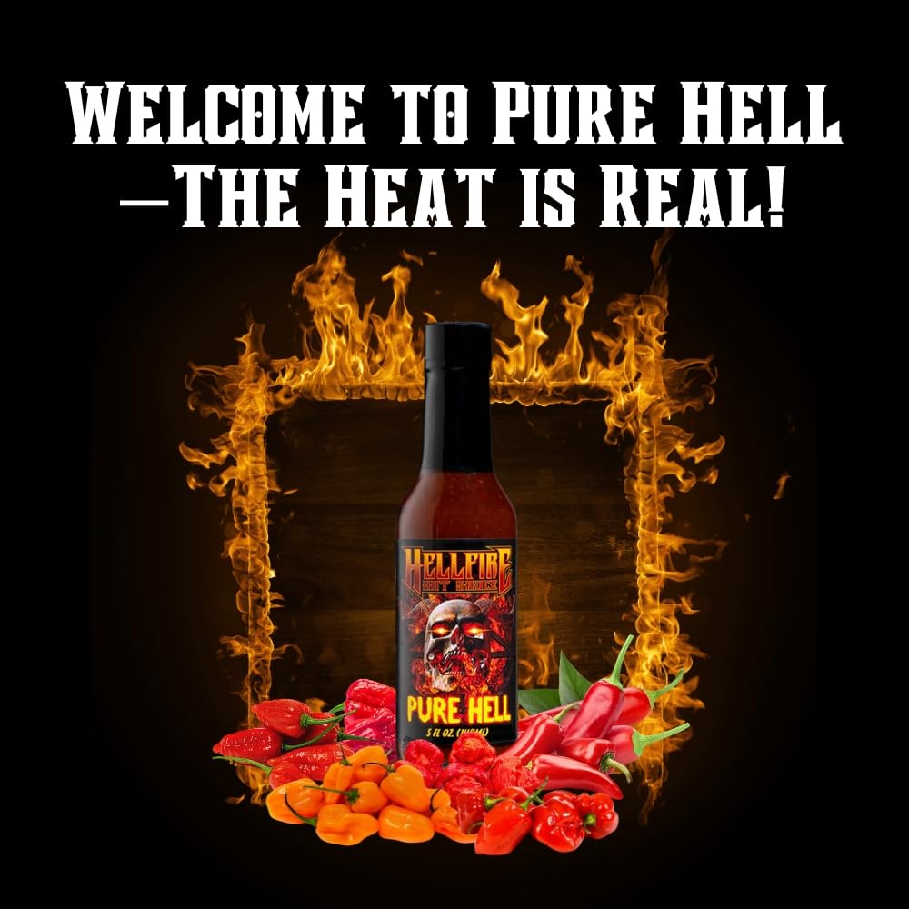 Hellfire Pure Hell Hot Sauce, 7 Pepper Blend, Gourmet, Multi Award-Winning, Amazingly Hot and Flavorful Sauce, 5 oz