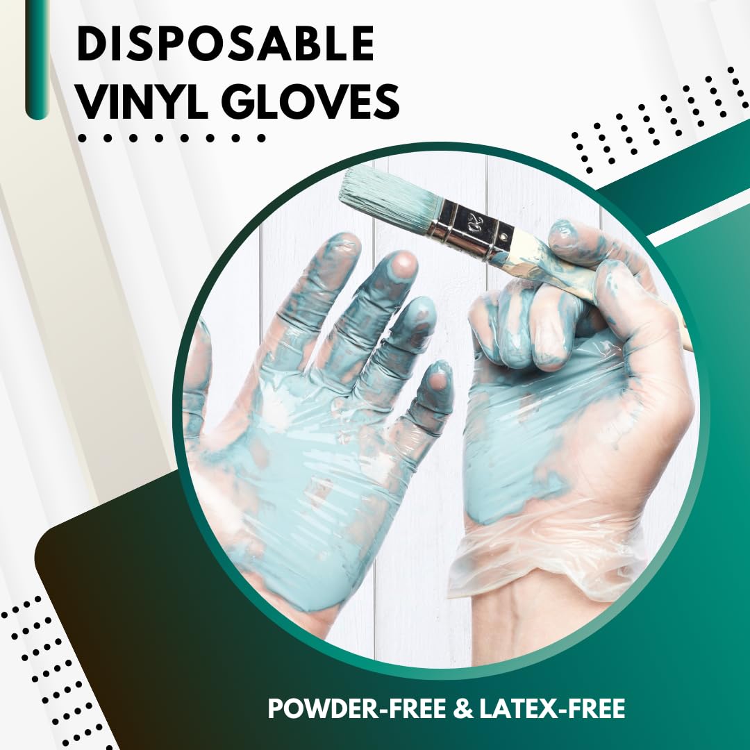 Green Direct Vinyl Gloves, Disposable, Powder-Free, Latex-Free, Clear, Box of 100 - Durable, Multipurpose Gloves for Everyday Use, Large