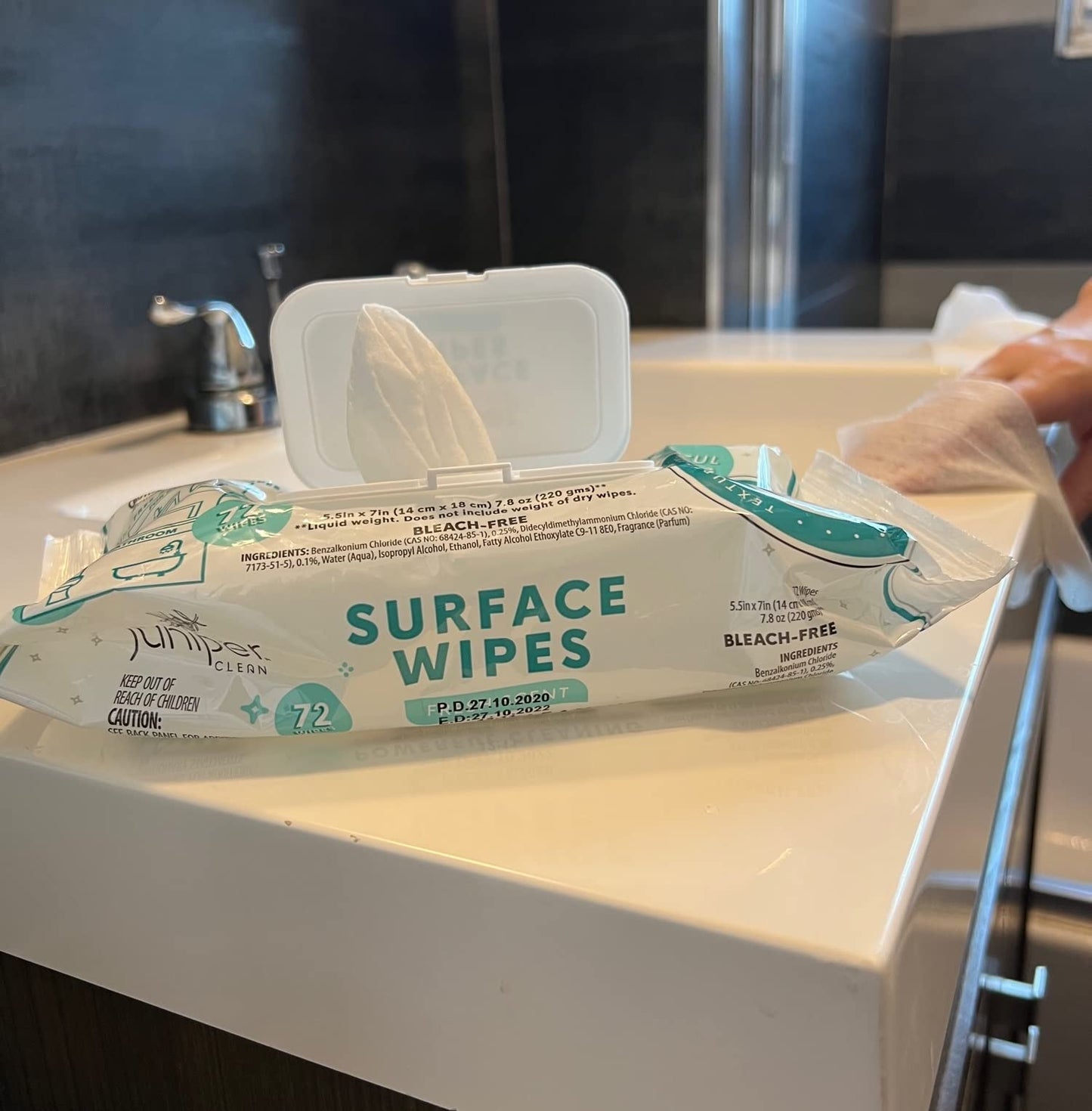 Juniper CLEAN 24 Pack Surface Cleaning Wipes Bleach Free, All-Purpose Cleaner for Bathroom, Kitchen, Office, 1728 Count Soft Flow, Fresh Scent, Bleach