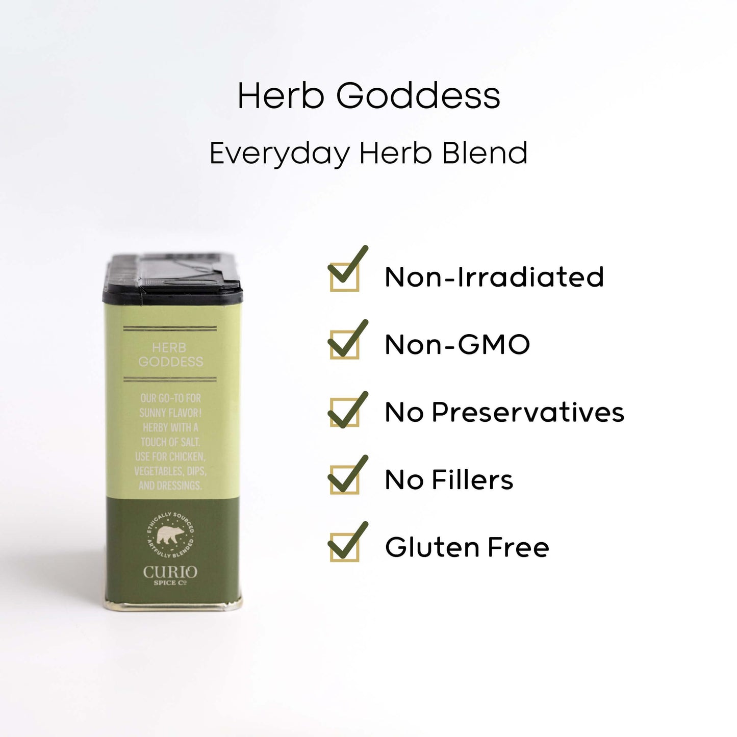 Curio Spice Co - Herb Goddess Everyday Blend - Made w/Green coriander, Greek Oregano & Chives - Great for White Meat, Soups, Salads, & Rice - 1.3oz