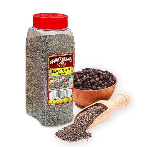 Angel Brand Black Pepper Ground 15 oz Bottle - Fine Ground Black Pepper Powder for Cooking, Seasoning, and Spices - Rich Flavor and Aroma - Perfect