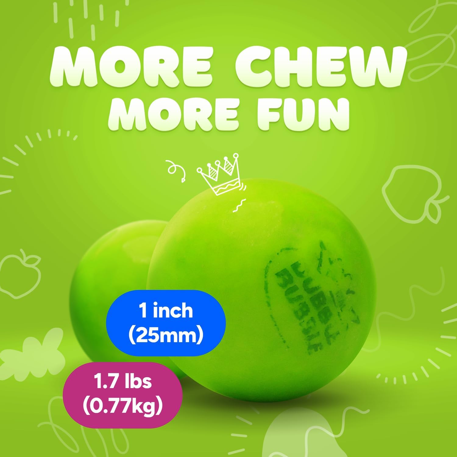 Gumballs for Gumball Machine - 1 Inch Large Gum Ball - Green Apple Flavored Chewing Bubble Gum Green Gumballs for Kids - Bulk Gum Balls 1.7 Lb