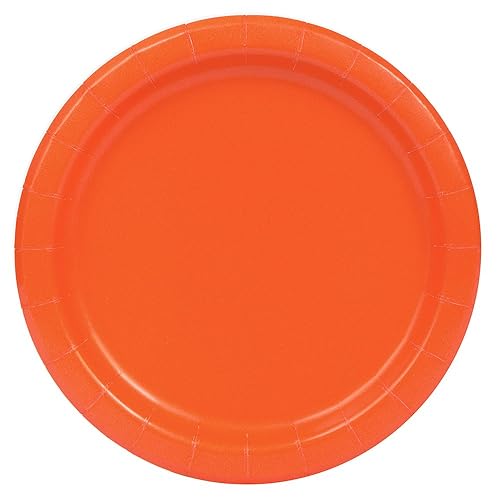 Pumpkin Orange Round Disposable Paper Dinner Plates - 9'', 8 Pieces - Perfect for Parties, Weddings, Holidays & Events