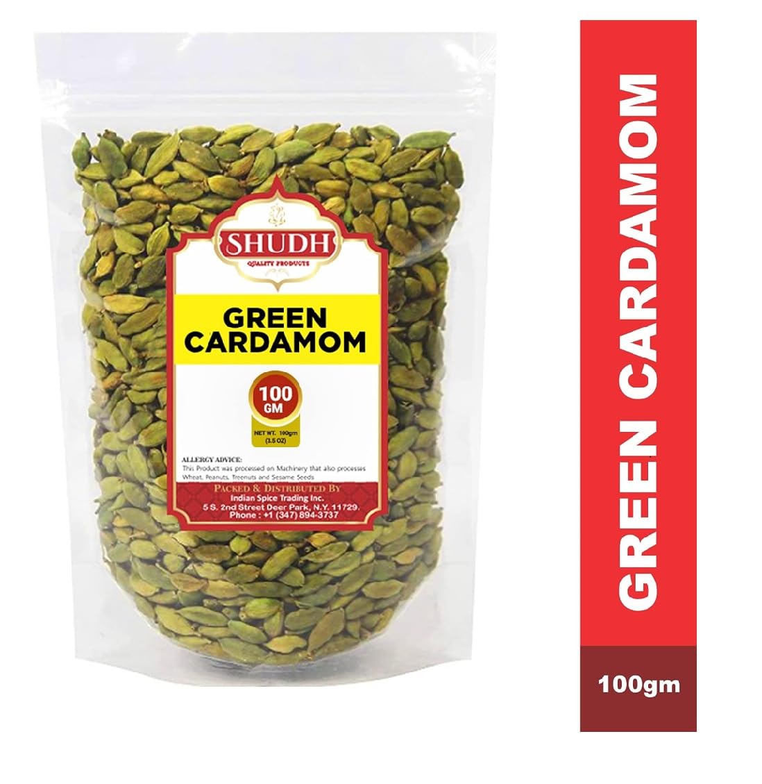 SHUDH GREEN CARDAMOM 100GM | 3.5 oz Green Cardamom Pods Spice (Hari Elachi) ~ All Natural | Vegan | Gluten Friendly | NON-GMO | Product of India