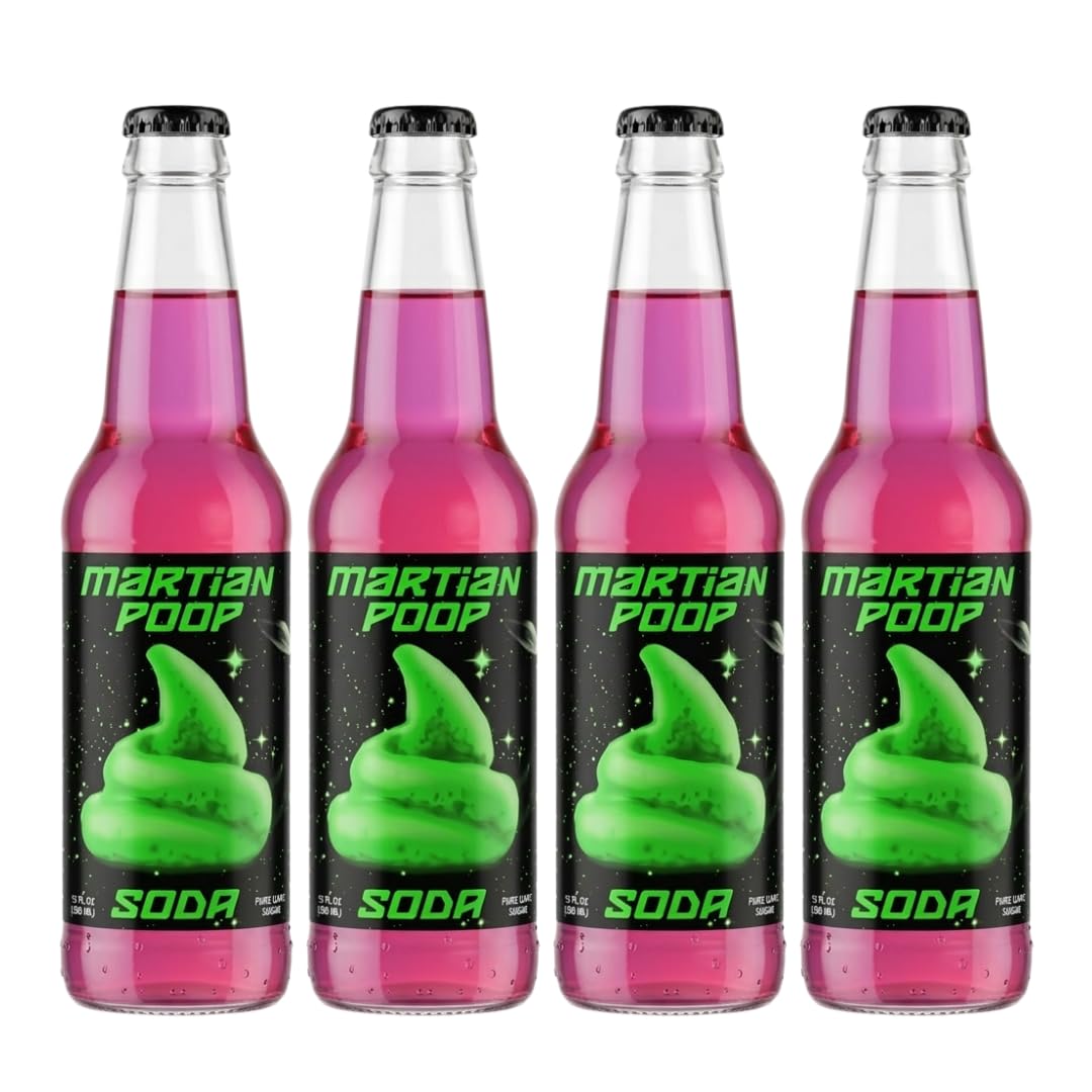 Rocket Fizz Martian Poop Marionberry Soda Flavor | Cane Sugar | Craft Soda Pop Drinks | 12 oz in Glass Bottle (4 Pack)