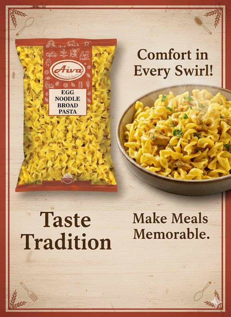 Aiva Pasta Egg Wide | Wide Egg Noodles Pasta | Casseroles & Soups | 14 oz (400 GM)