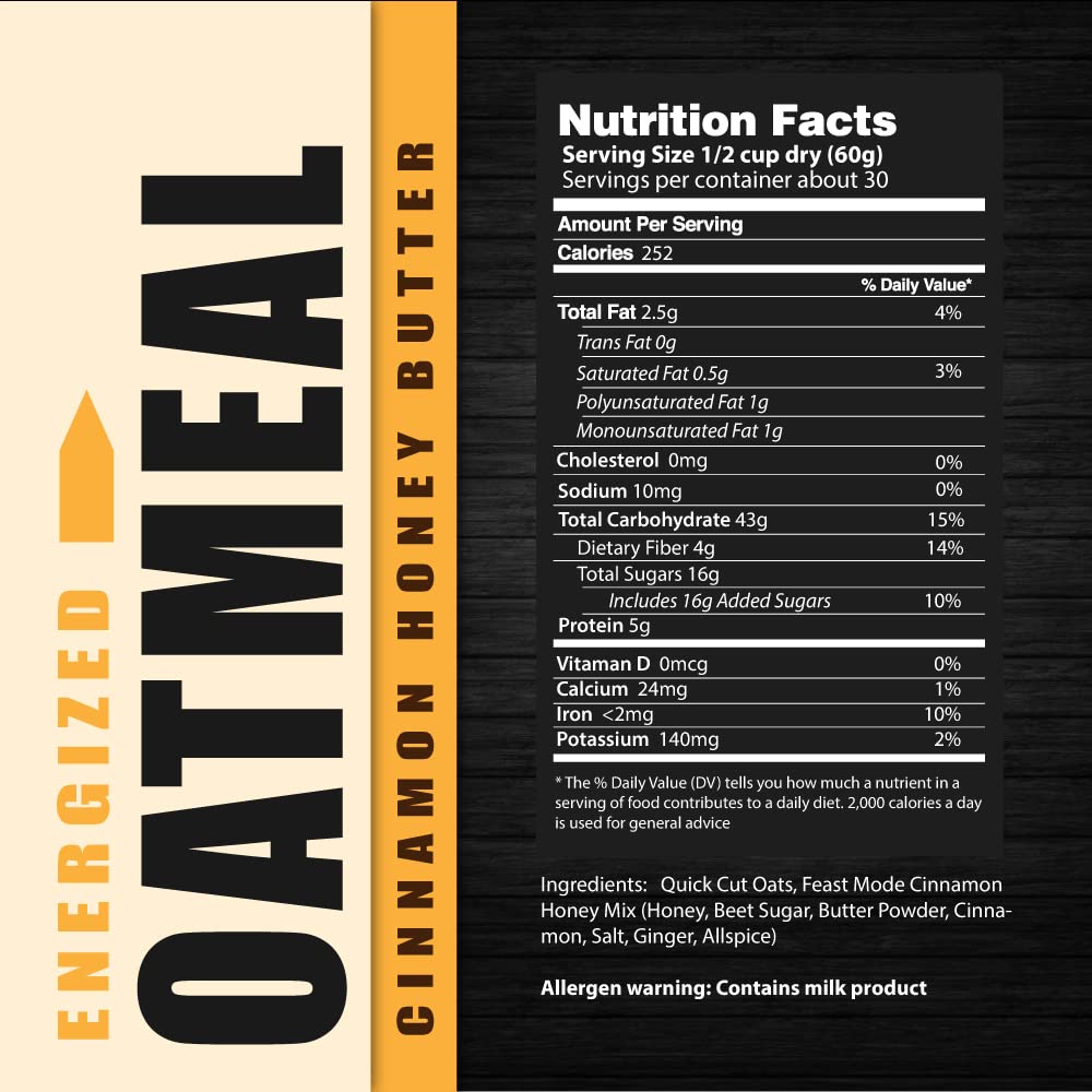 NEW! Energized Oatmeal Cinnamon Honey Butter - Feast Mode Flavors - 40 ounce, 2.5 pounds, 30 servings, breakfast healthy health antioxidants gluten