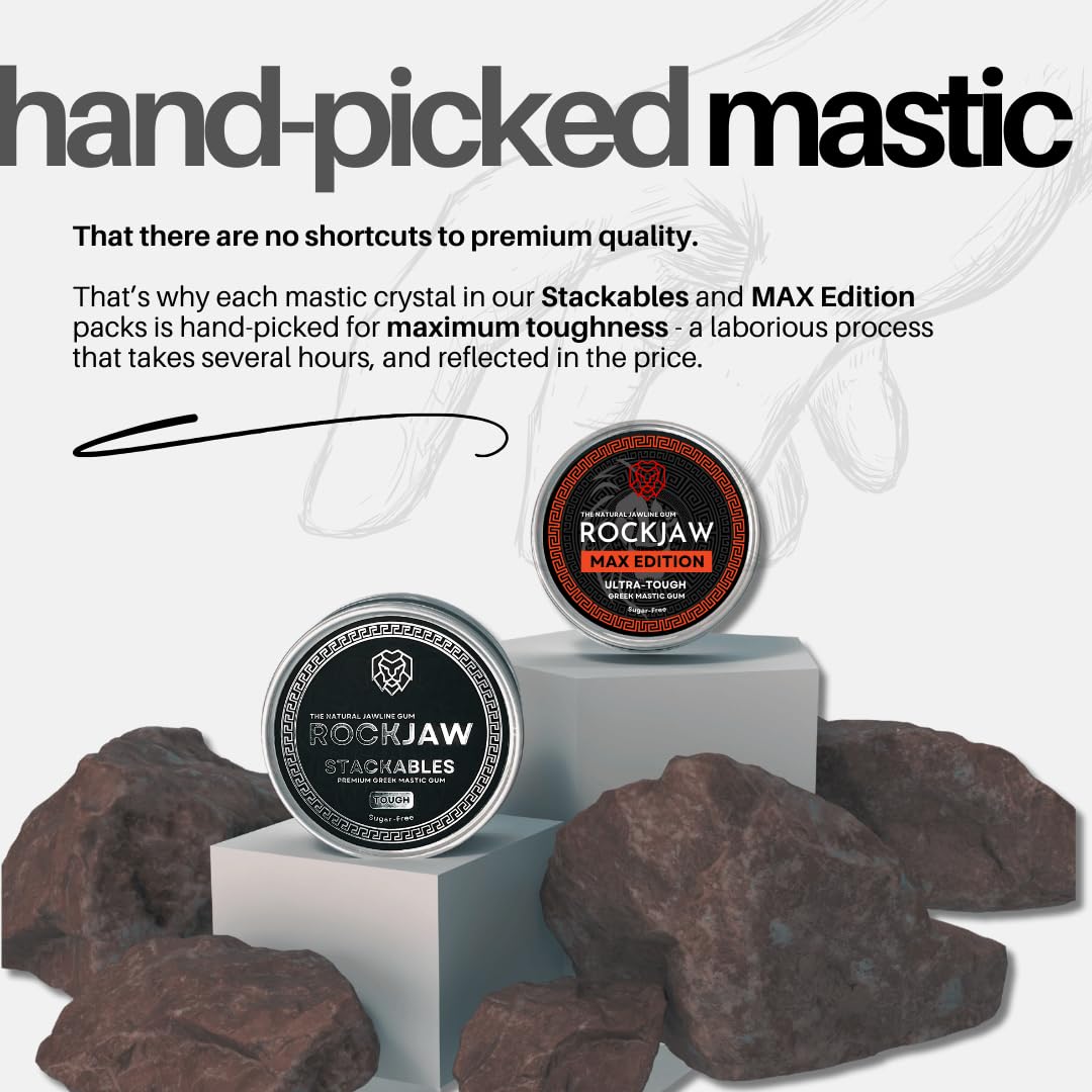 ROCKJAW® Premium Tough Jawline Mastic Gum | Stackables | Re-Chewable, Hand-Picked Mastic Gum Crystals | 100% Natural | Aspartame-Free | Sweetener-Free