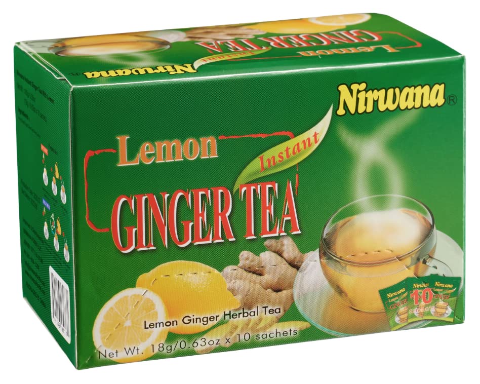 Nirwana Lemon Ginger Tea 10 Sachets - Refreshing Herbal Blend with Ginger, Lemon, Honey and Green Tea | Perfect Tea Gift Set and Holiday Gift Baskets