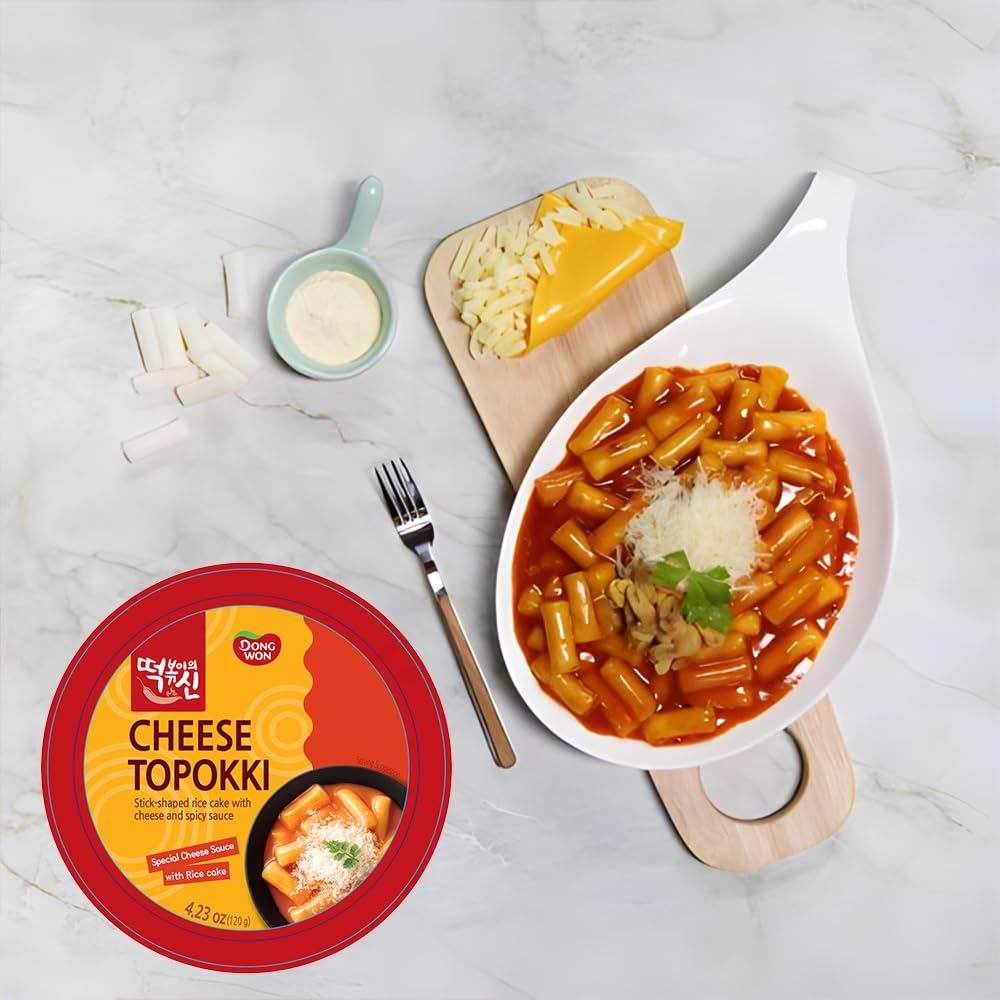 [Dongwon] Authentic Korean Rice Cake Topokki with Creamy Cheese Flavor | Popular Korean Street Food | Easy to Prepare | Delicious and Chewy Snack