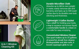 Unger Commercial Window Cleaning Kit Set - Microfiber Sleeve, 14'' ErgoTec Squeegee, 3 Gallon Bucket, 1L Glass Cleaner, Safety Scraper, Microfiber