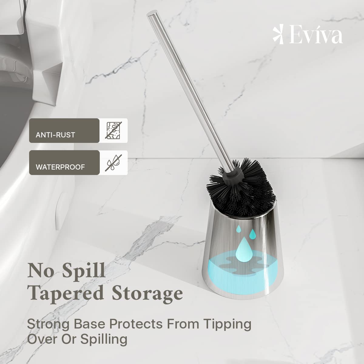 Eviva Modern Toilet Bowl Brush and Holder - Metal Toilet Brushes for Bathroom - Toilet Bowl Cleaner Brush with Lid - Toilet Scrubber Bathroom Brush