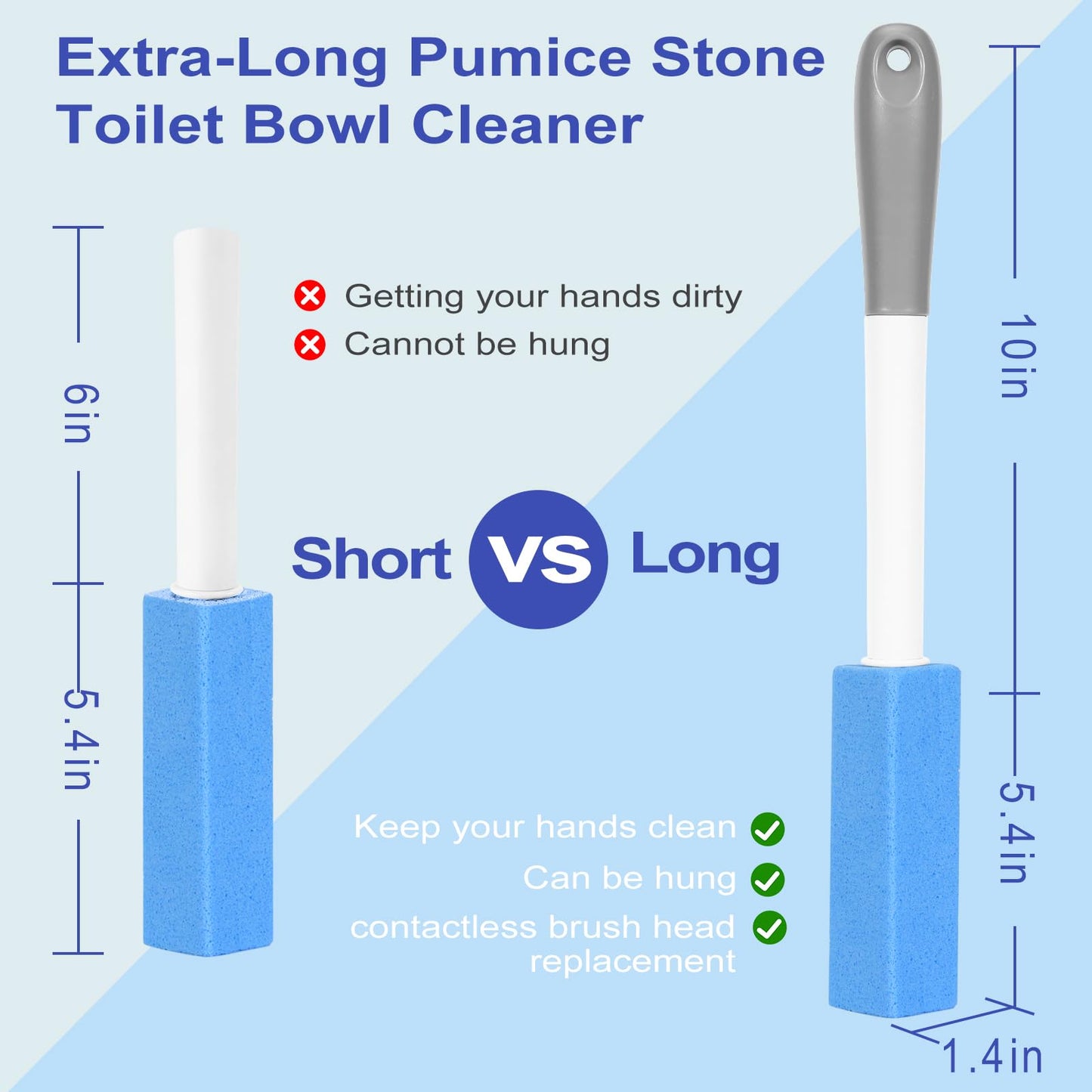 4 Pack Toilet Pumice Stone with Extra Long Handle,Pumice Stone Toilet Bowl Cleaner,1 Cleaning Handle, 4 No Touch Replaceable Piedra Pomez for Cleaning