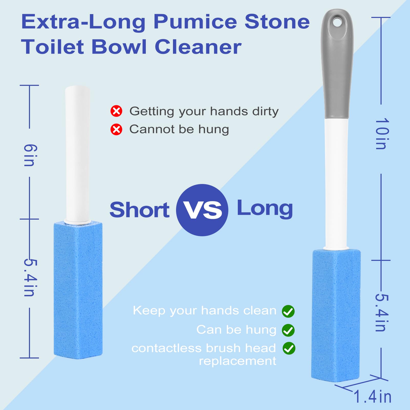 4 Pack Toilet Pumice Stone with Extra Long Handle,Pumice Stone Toilet Bowl Cleaner,1 Cleaning Handle, 4 No Touch Replaceable Piedra Pomez for Cleaning