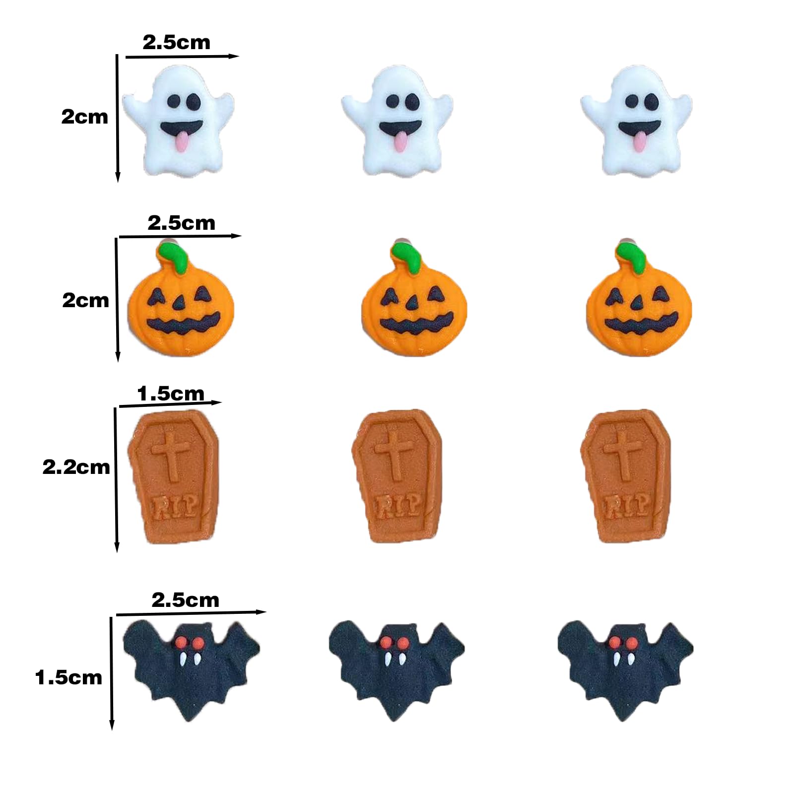 Sentovac 12 Pcs Halloween Icing Decoration Edible Tombstone Pumpkin Ghost Bat Mix Candy Dessert Sprinkles DIY For Cookie Cake Cupcake Topper Icing