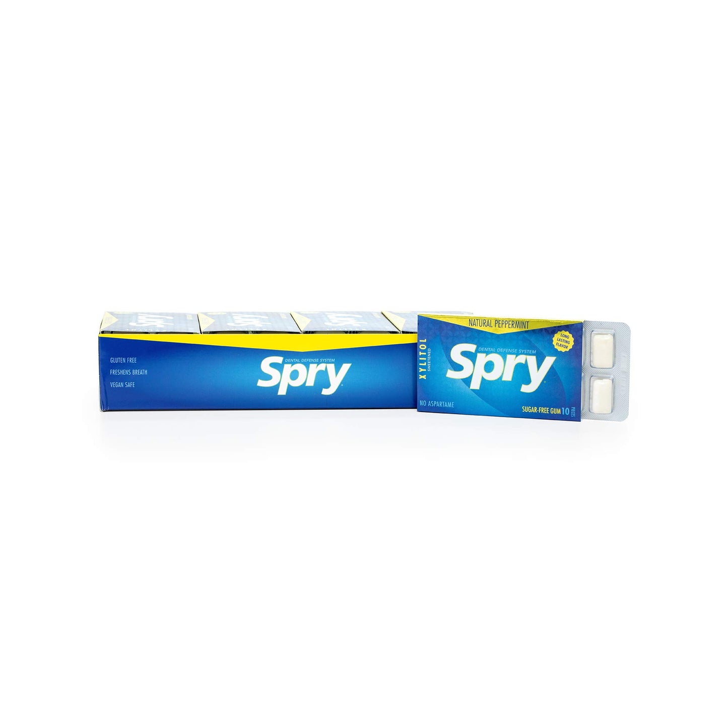 Spry Fresh Natural Xylitol Chewing Gum Dental Defense System - Aspartame-Free, Sugar-Free, Non-GMO, Gluten-Free (Peppermint, 10 Count Blister Cards