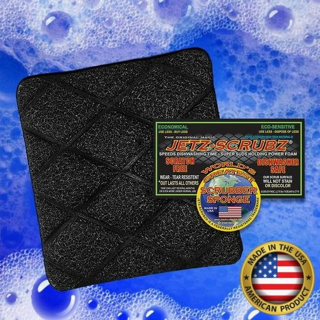 Jetz-Scrubz 9-Piece Kitchen Gift Set - Scratch-Free Kitchen Scrubber Sponges and Dish Mop, Housewarming Gift, Black, Made in USA