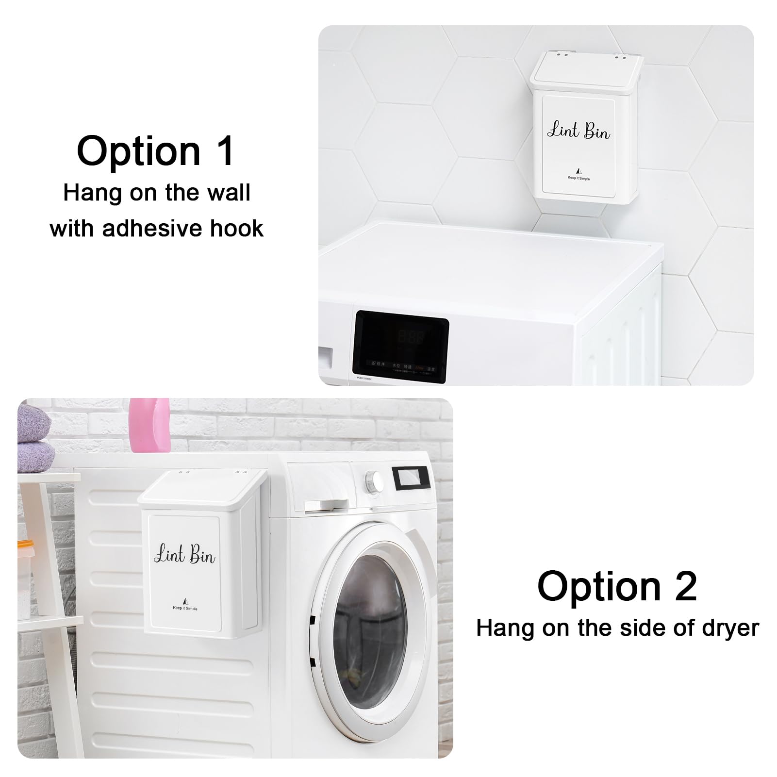 SUBEKYU Magnetic Lint Bin for Laundry Room, Wall Mounted Metal Lint Box Holder Trash Can with Lid for Dryer,Lint Basket for Laundry Room