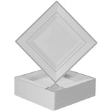 BloominGoods Plastic Disposable Square Dessert Plates | 50-Pack 6.5 inches White with Silver Rim Square Plates | Ideal for Weddings, Parties, Catering