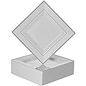 BloominGoods Plastic Disposable Square Dessert Plates | 50-Pack 6.5 inches White with Silver Rim Square Plates | Ideal for Weddings, Parties, Catering