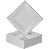 BloominGoods Plastic Disposable Square Dessert Plates | 50-Pack 6.5 inches White with Silver Rim Square Plates | Ideal for Weddings, Parties, Catering