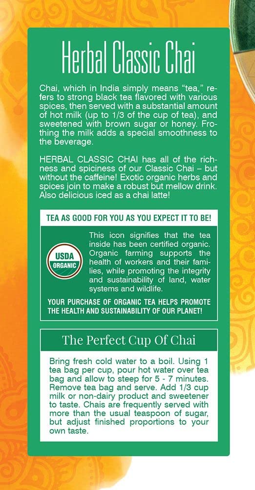 Davidson's Organics, Herbal Classic Chai, 25-count Tea Bags, Pack of 6