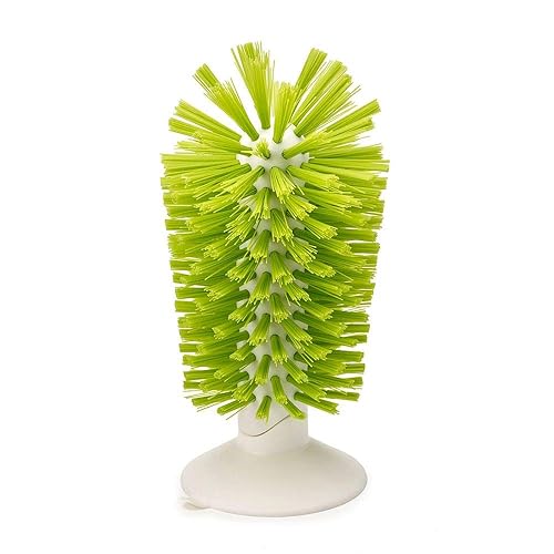 Joseph Joseph 85103 Brush-Up Glass Brush with Suction Cup Upright Stays in Sink Bristle Scrub Kitchen Bottle Cleaning Washing, Green