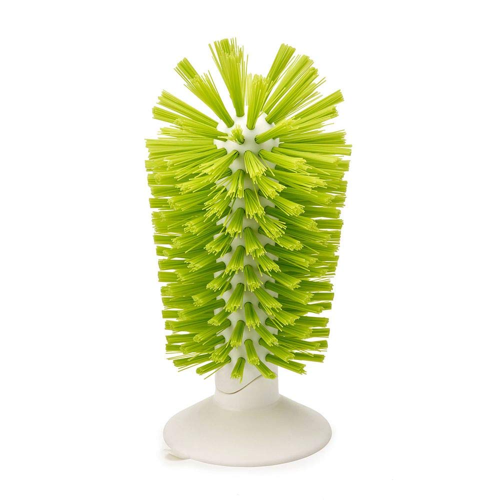 Joseph Joseph 85103 Brush-Up Glass Brush with Suction Cup Upright Stays in Sink Bristle Scrub Kitchen Bottle Cleaning Washing, Green