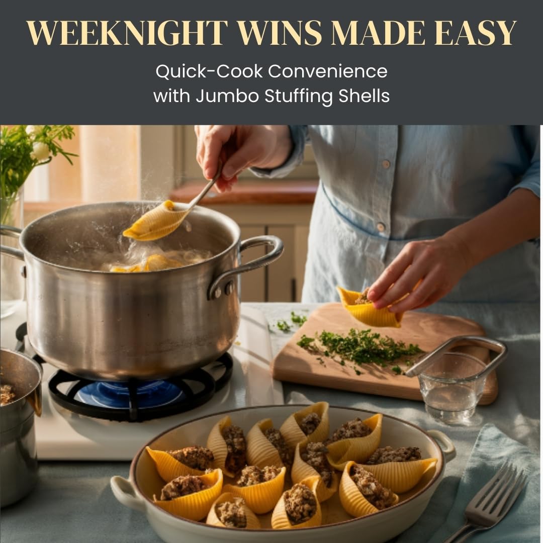 Jellybean Foods Jumbo Stuffing Shells Pasta - Large Pasta Shells for Stuffing - Coquille Pasta Shells - Jumbo Shells for Baking - Easy-Stuff Shells