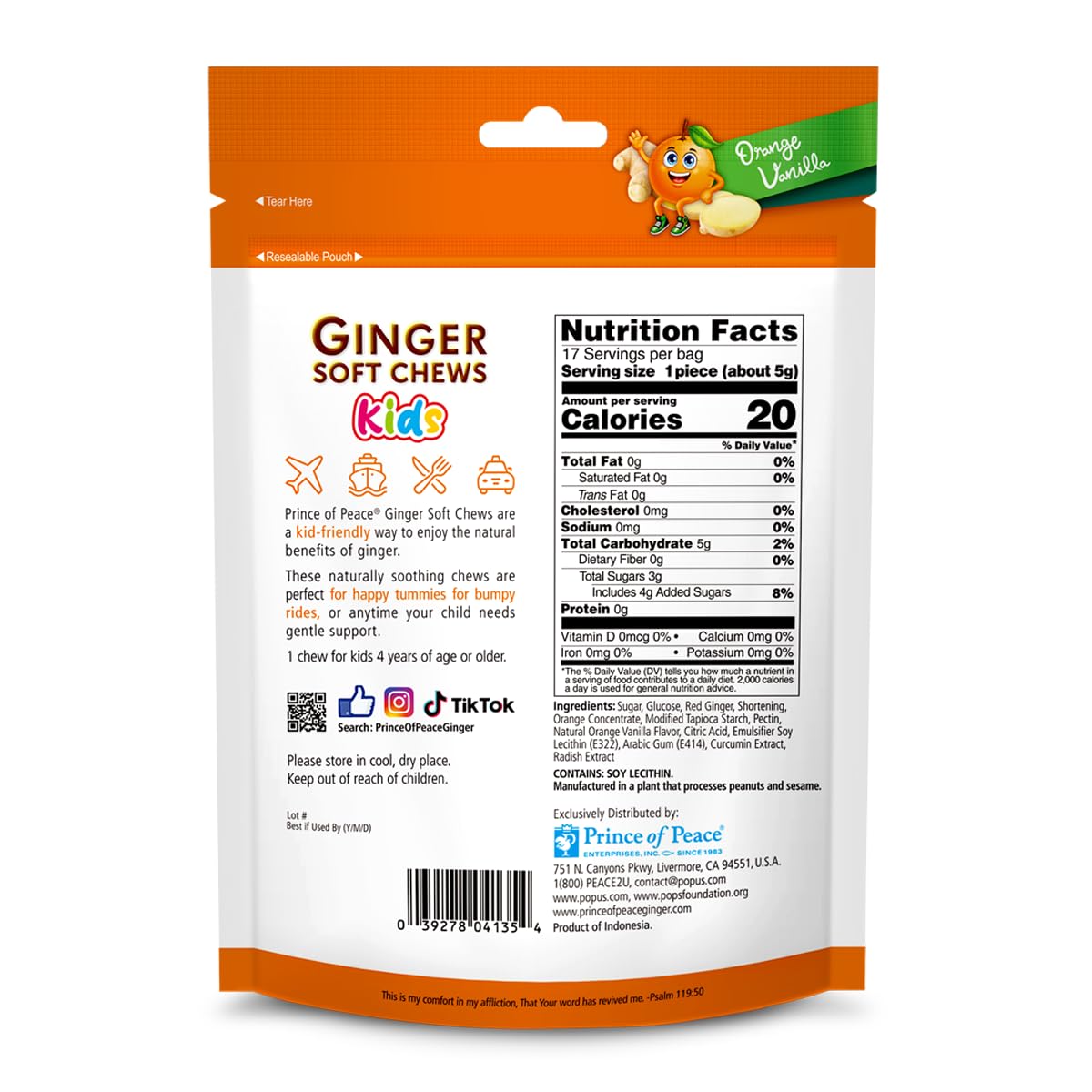 Prince of Peace Ginger Soft Chews for Kids with Orange Vanilla - 3 oz