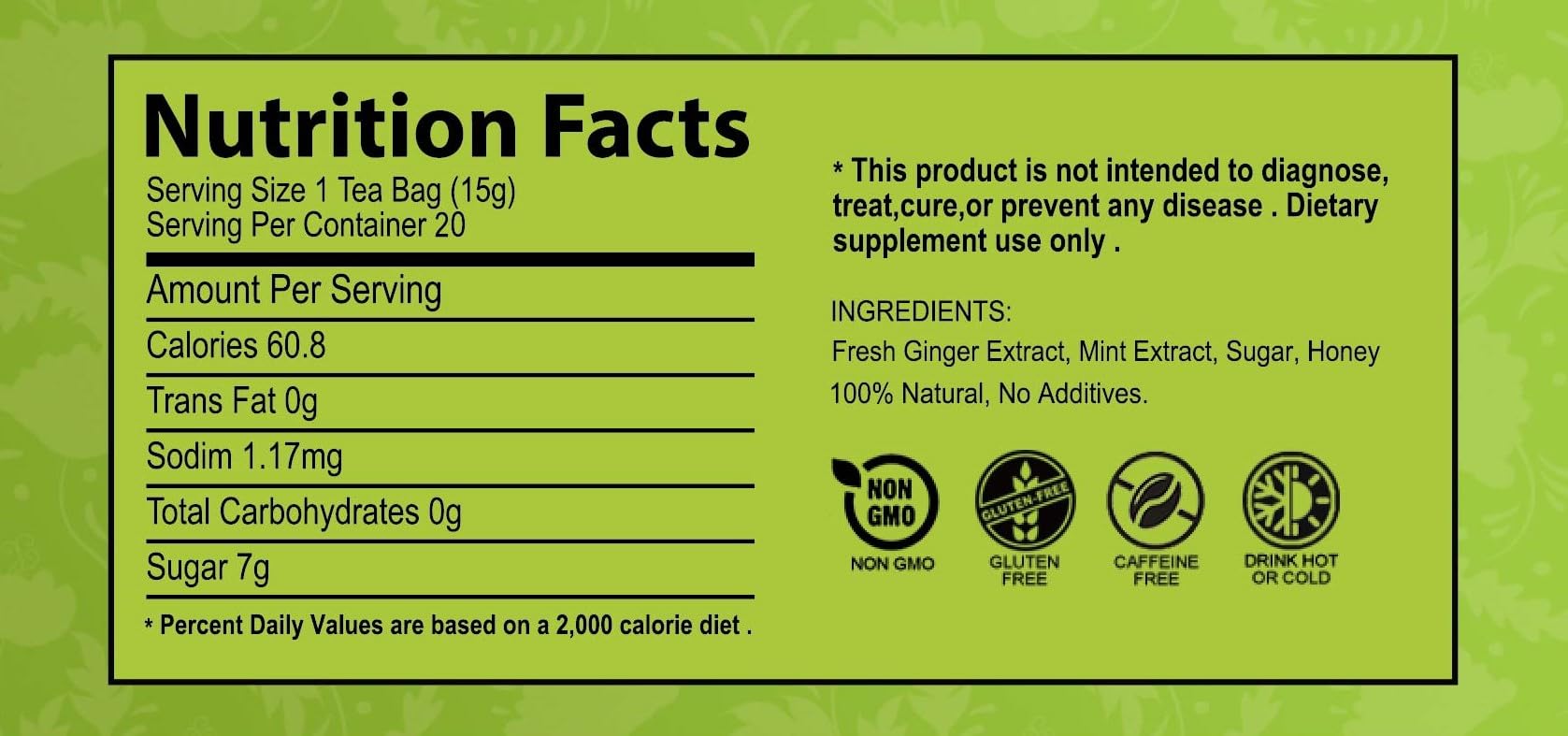 GT Instant Ginger Tea With Mint, 10.58 Ounce Box (20 Tea Pouches)