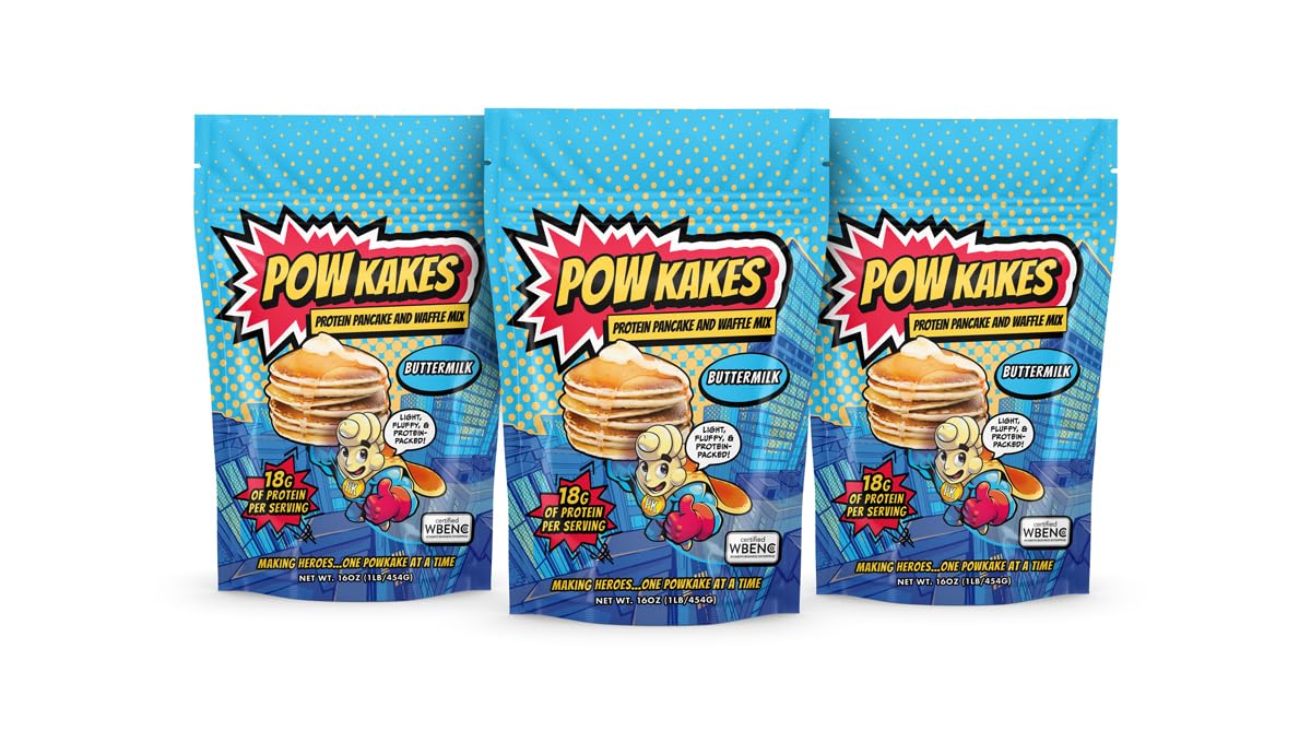 POWKAKES Protein Pancake Mix and Waffle Mix, Buttermilk (3-Pack)