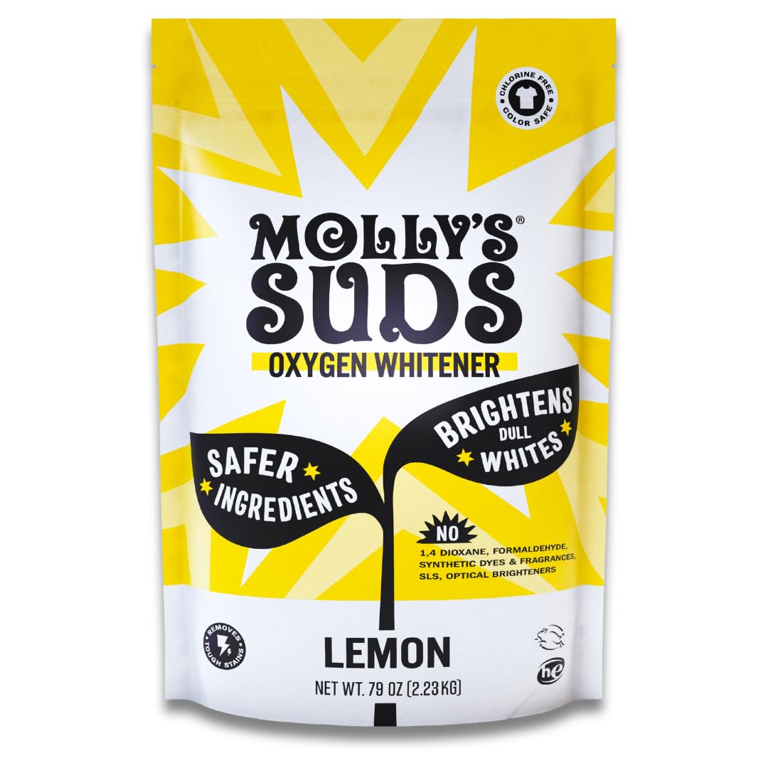 Molly's Suds Oxygen Whitener | Powerful Bleach Alternative, Chlorine Free & Color Safe | Brightens Whites and Removes Stains (Pure Lemon Essential Oil