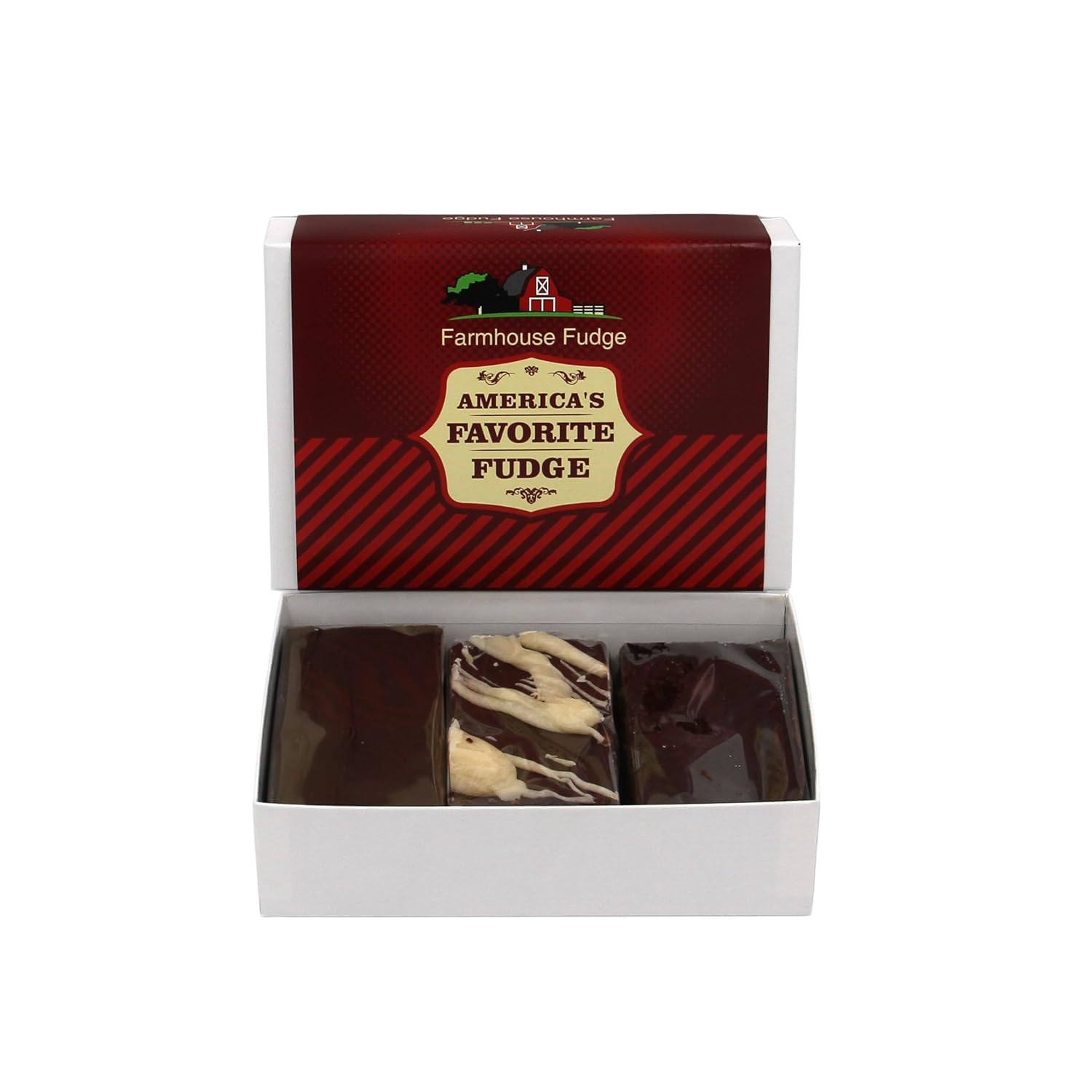 Farmhouse Fudge 3 Piece Sampler Box - Assorted Fudge Candy Gift including Chocolate Lovers, Peanut Butter Lovers, Nut Lovers, Candy Lovers - Assorted