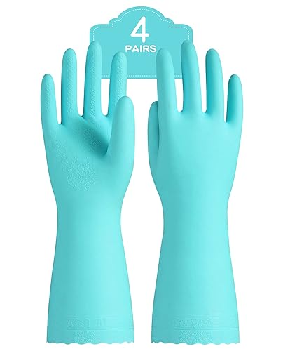 PACIFIC PPE 4 Pairs Reusable Dishwashing Cleaning Gloves with Latex Free, Cotton Lining, Kitchen Gloves, Green, Large