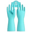 PACIFIC PPE 4 Pairs Reusable Dishwashing Cleaning Gloves with Latex Free, Cotton Lining, Kitchen Gloves, Green, Large