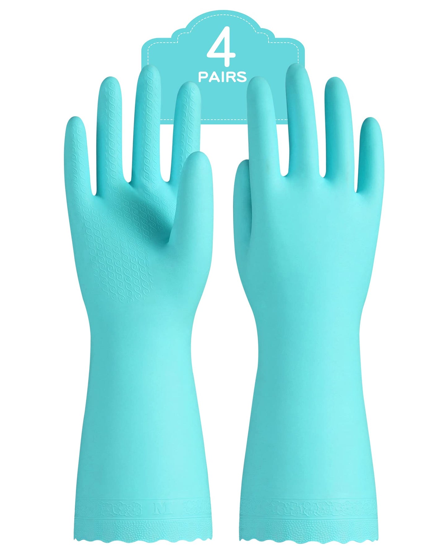 PACIFIC PPE 4 Pairs Reusable Dishwashing Cleaning Gloves with Latex Free, Cotton Lining, Kitchen Gloves, Green, Large