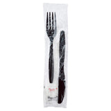 Karat [ 250 ct ] Black Wrapped PS Plastic Cutlery Set with Napkin (Knife, Fork, 1-ply Napkin, Salt & Pepper) U2208B