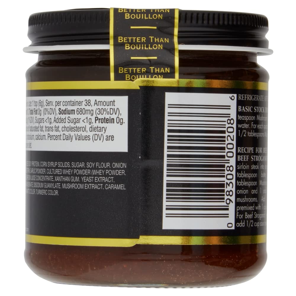 Better Than Bouillon Premium Mushroom Base, Made from Seasoned & Concentrated Mushrooms, Makes 9.5 Quarts of Broth, 38 Servings 8 Ounce (Pack of 4)